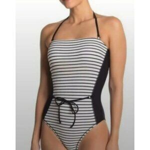 Robin Piccone Black and White Striped One Piece Swimsuit